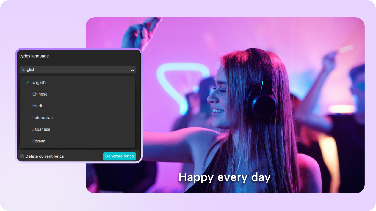 Lyric video maker with mult-lingual detection