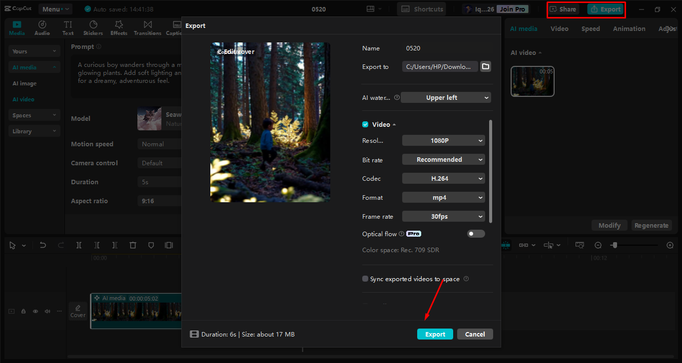 Mengeksport video AI daripada editor video desktop CapCut