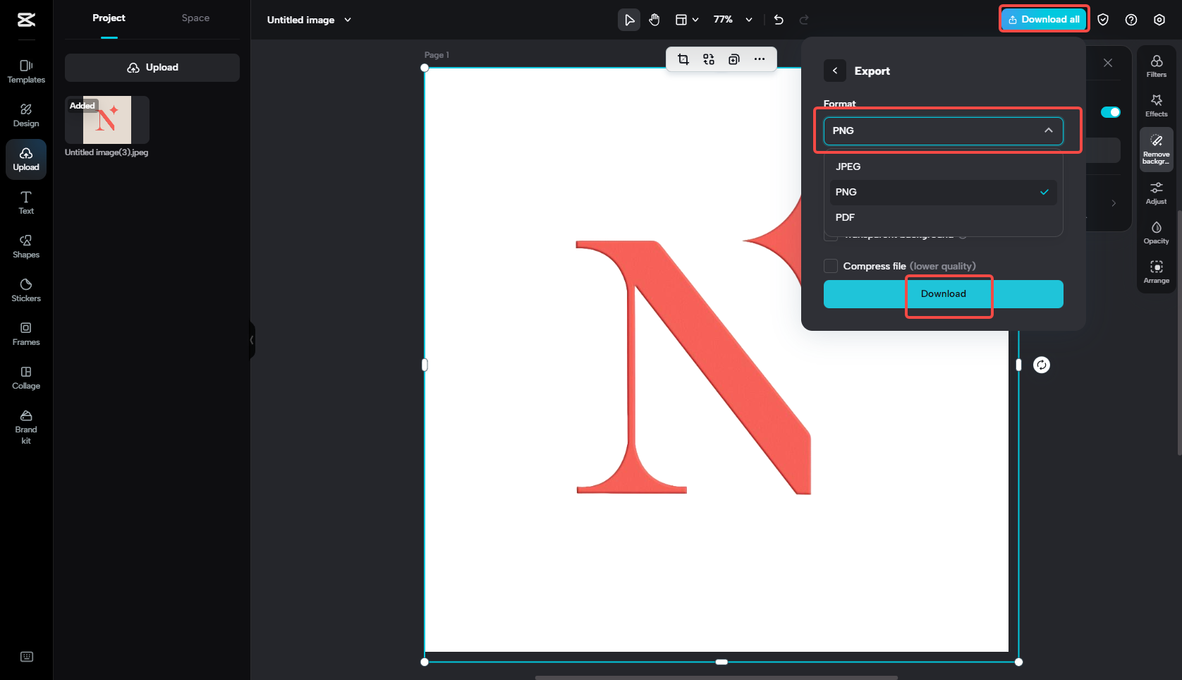 PNG 형식의 로고 내보내기