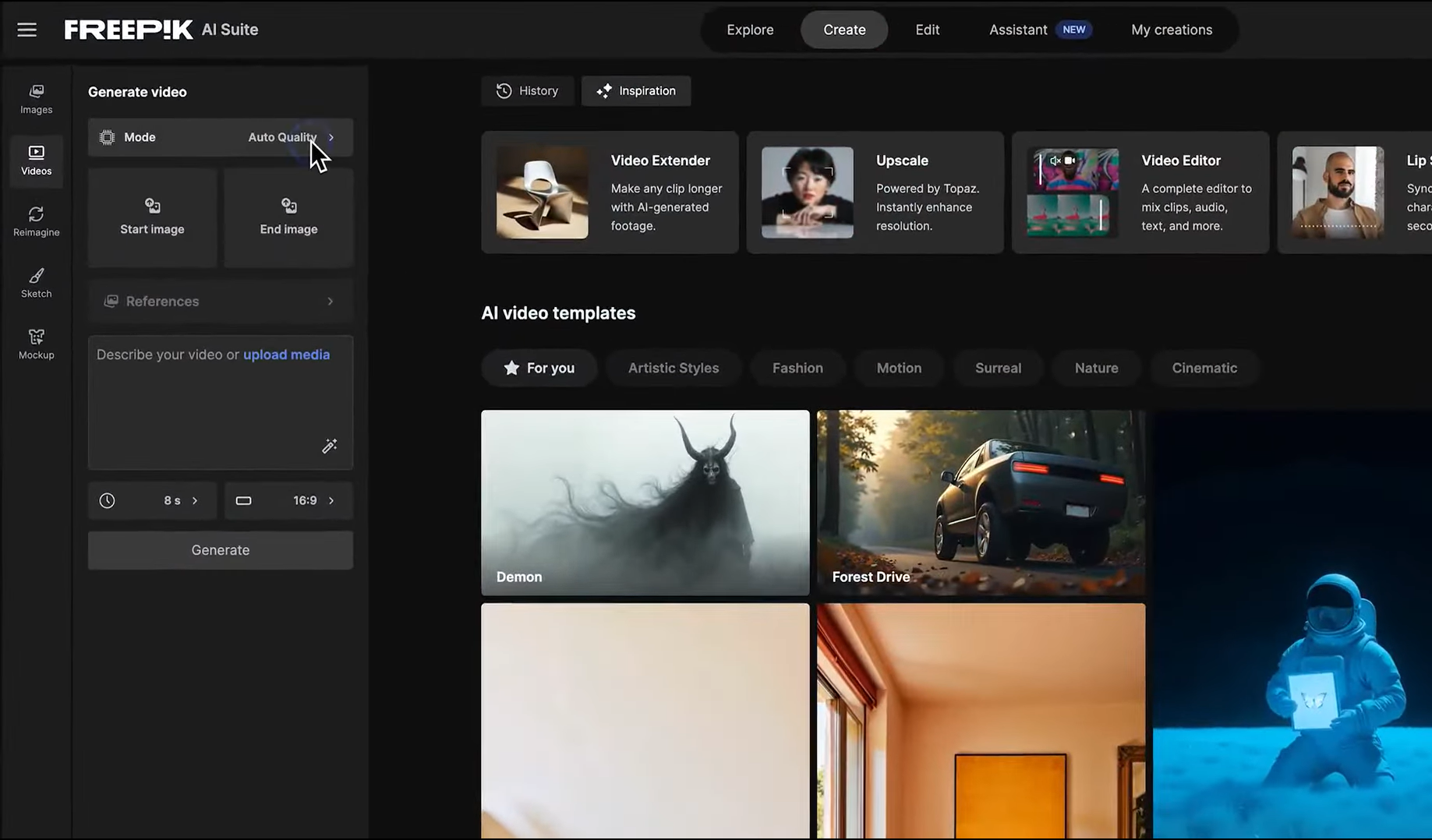 Scrittura di un prompt nel generatore di video AI Freepik