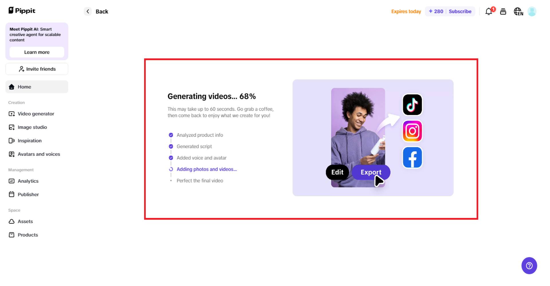 Wait for your video to be generated