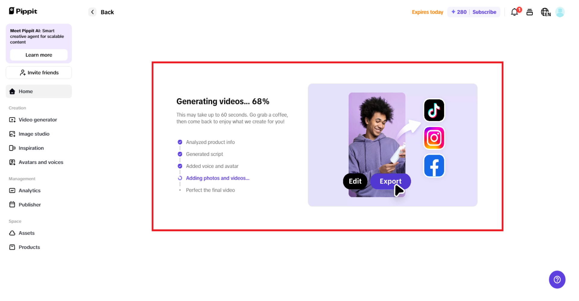 Wait for your video to be generated