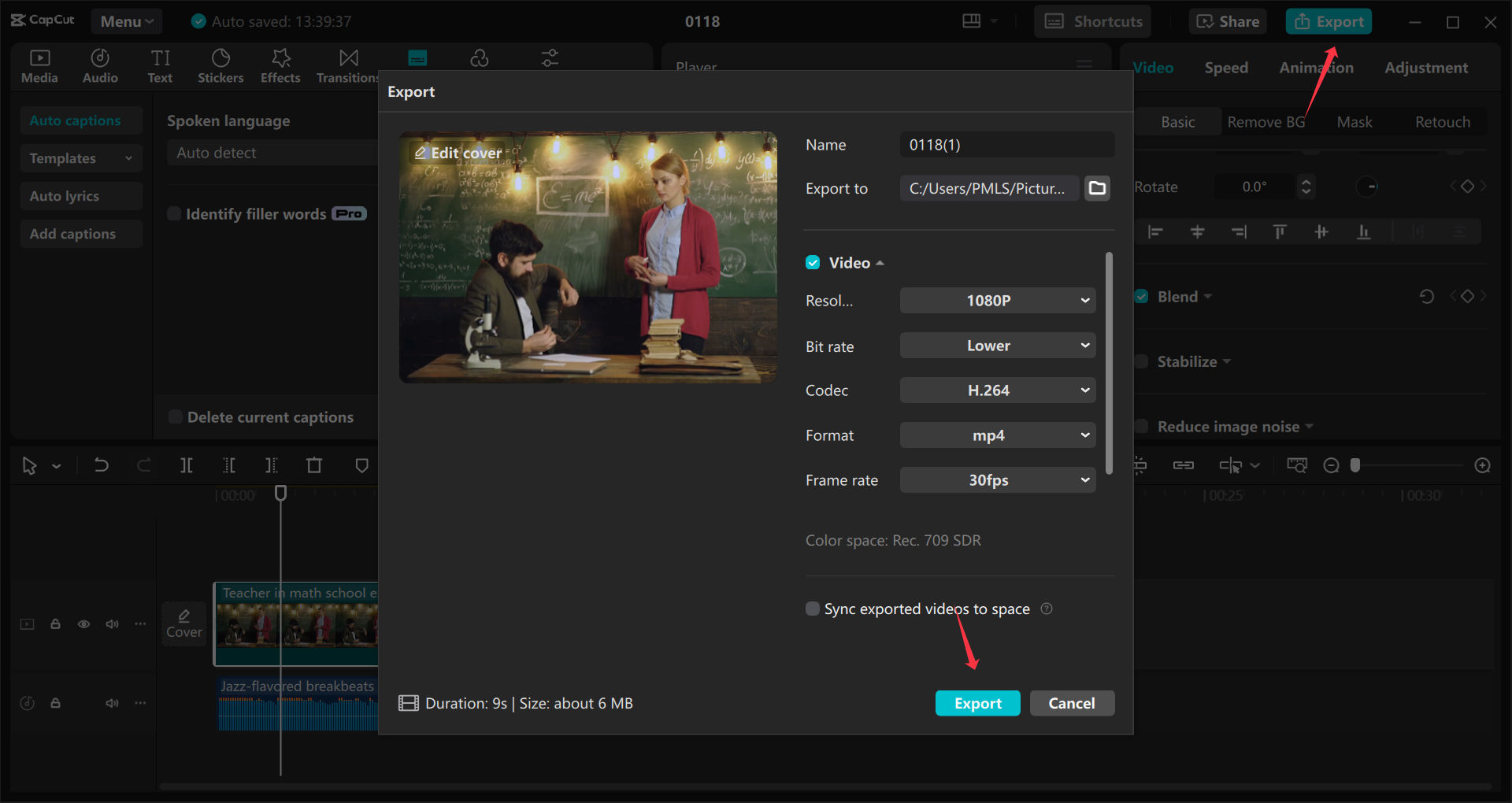 Exporting a video from the CapCut desktop video editor