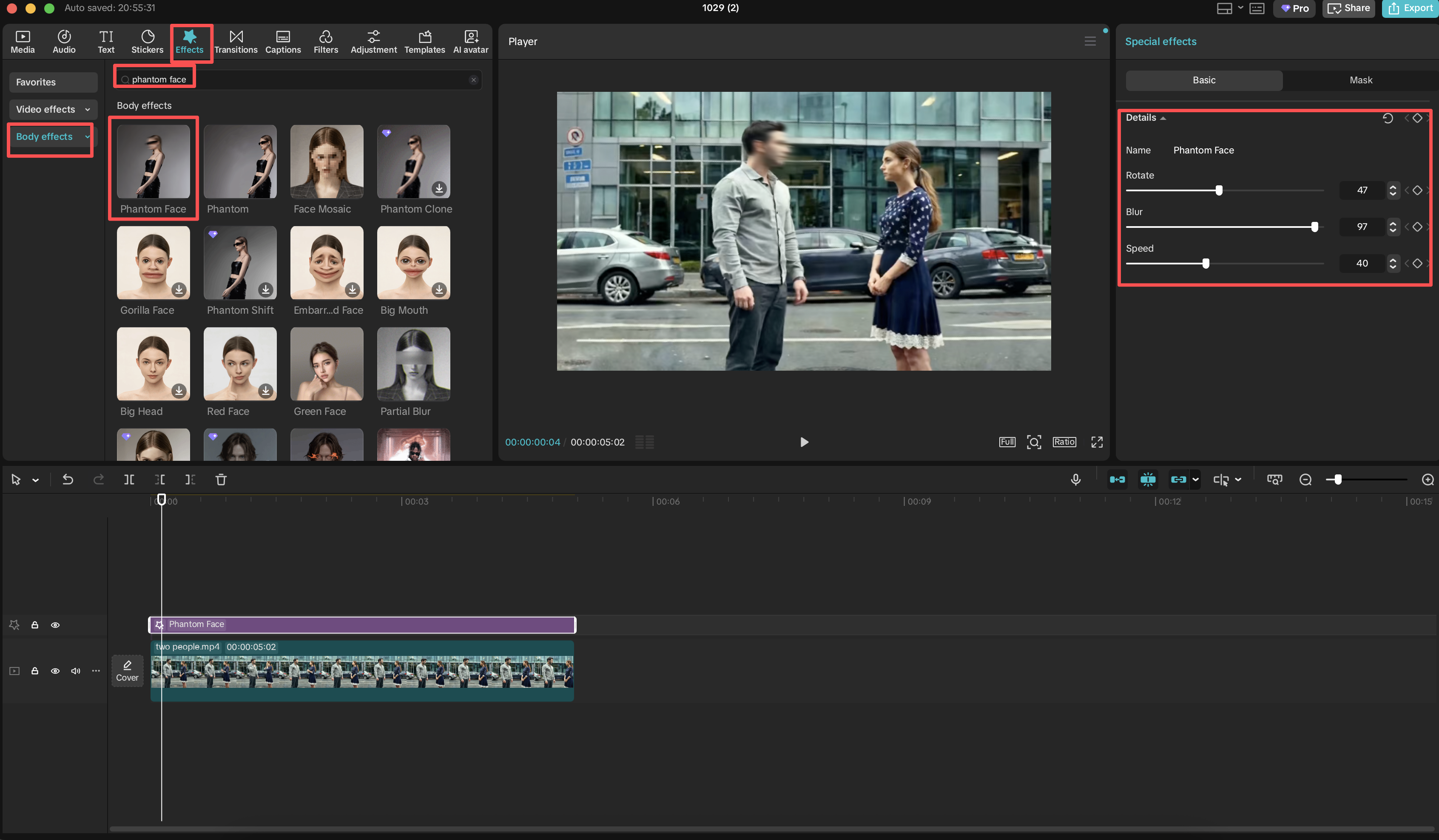 add 'phantom face' effect