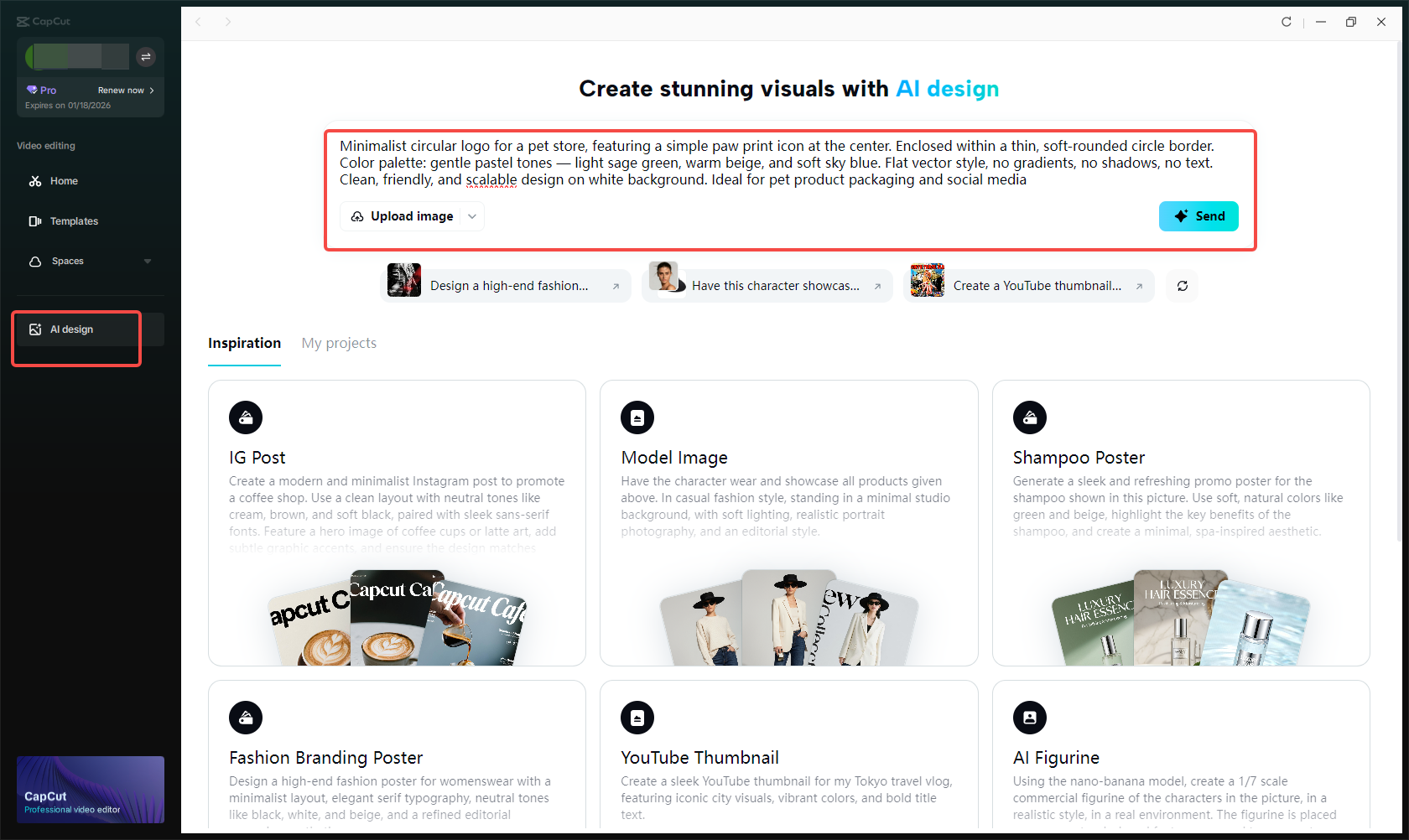 Access the AI design feature and write your circle logo design prompt