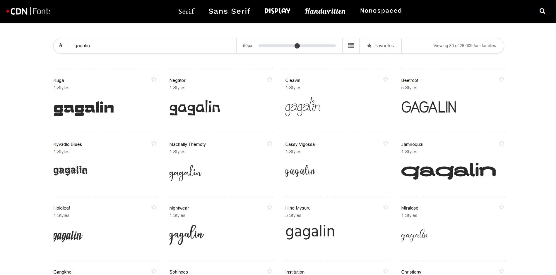Interface of CDNFonts - another resource for Gagalin fonts