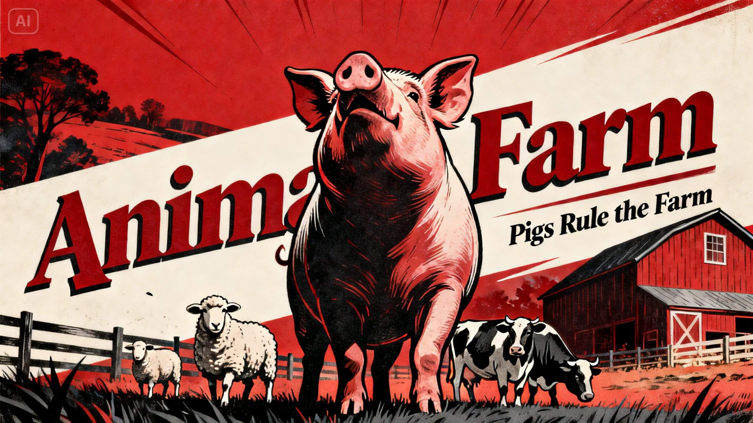 bold graphic poster of an animal farm