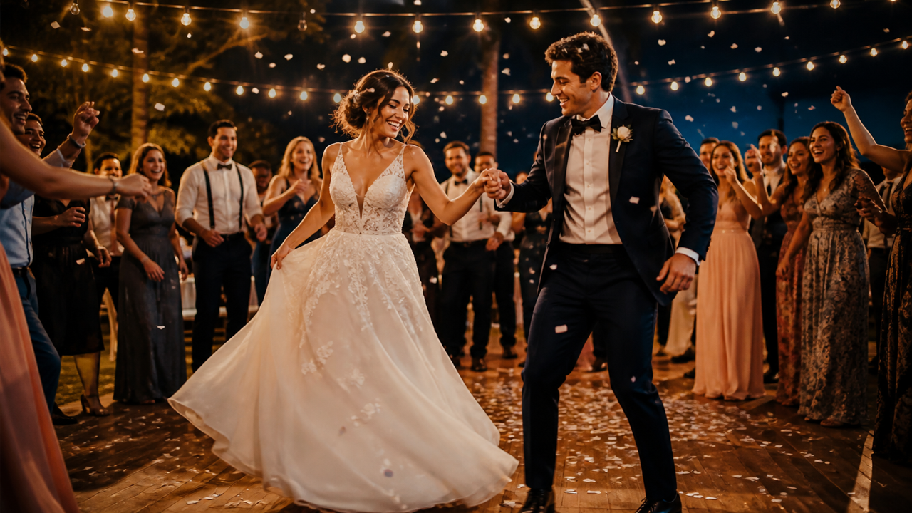 Fictional cori toll viral wedding video concept: copy and paste a reception dance prompt