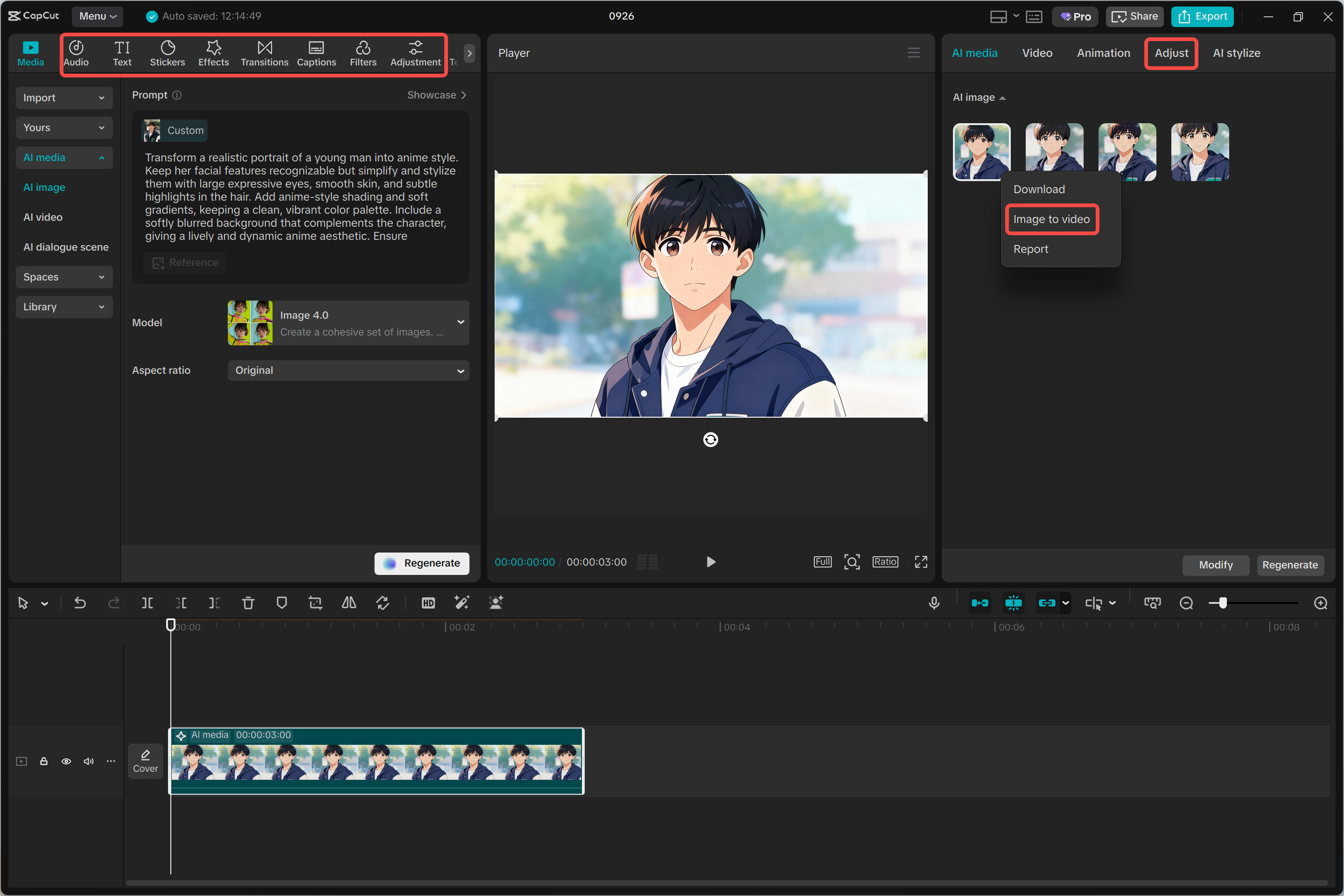 Förfina den genererade bilden med CapCut
