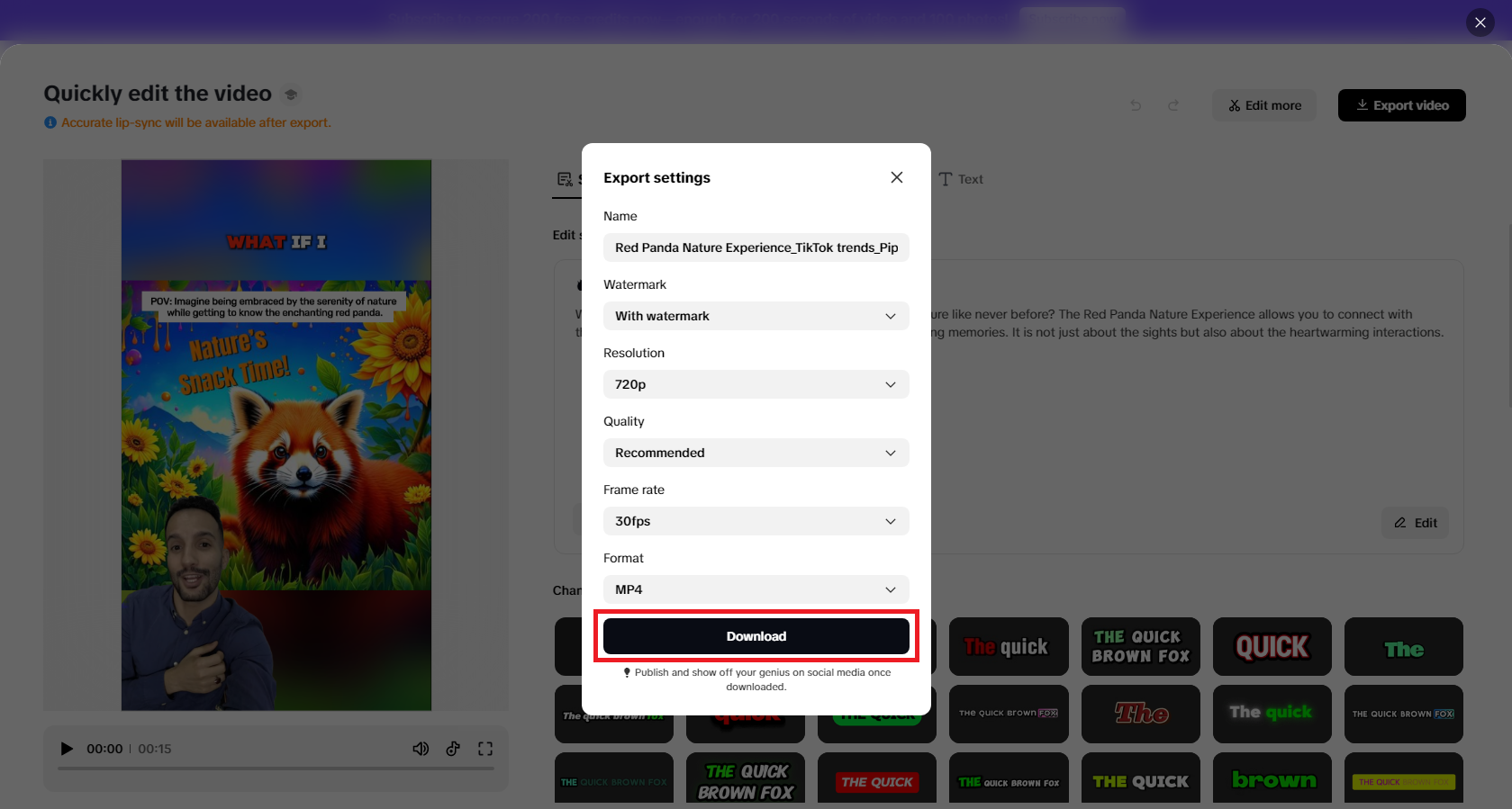Export and publish your generated video