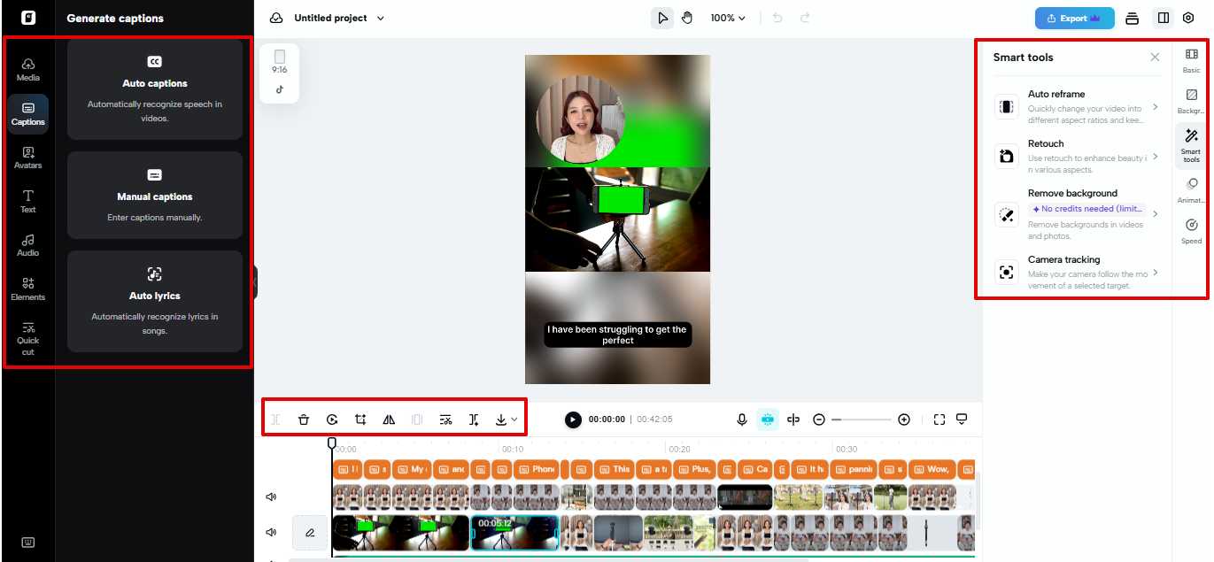 Editing space in Pippit