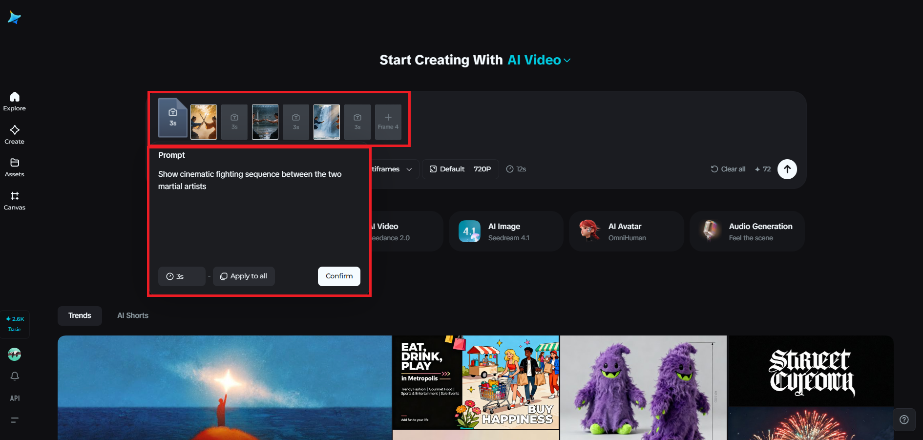 Dreamina 'da multiframes özelliği