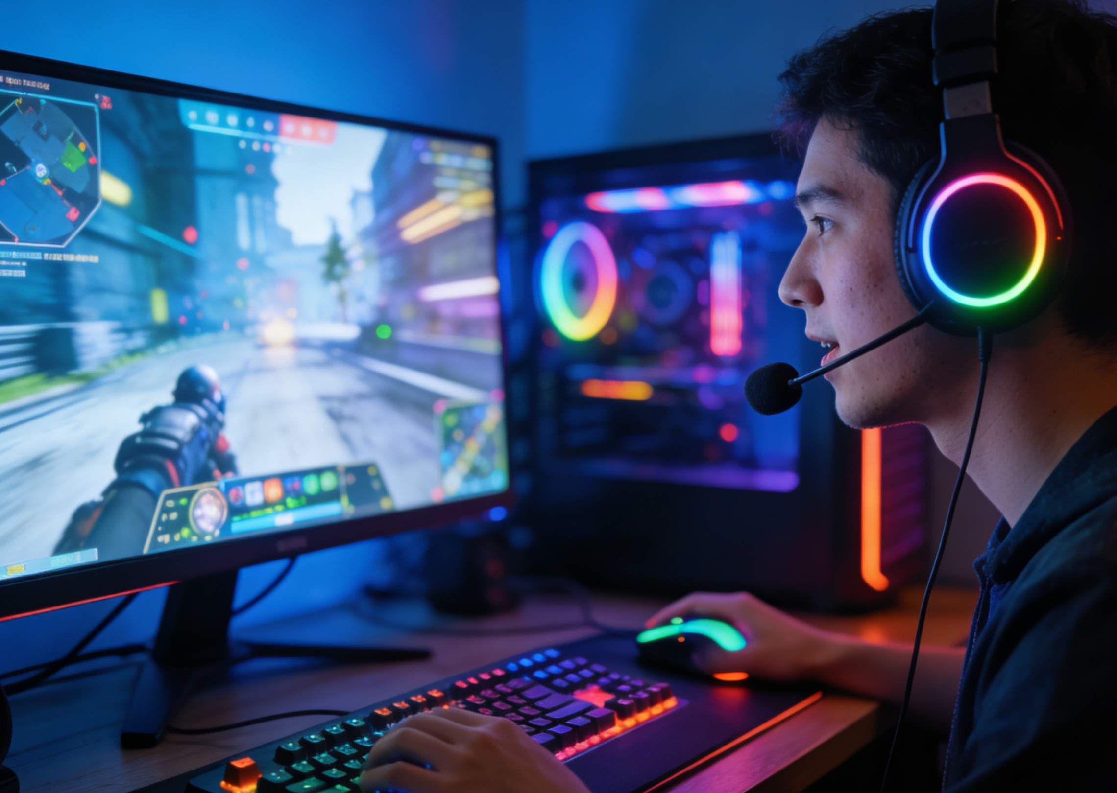 O înregistrare audio energică live-stream a unui streamer de jocuri