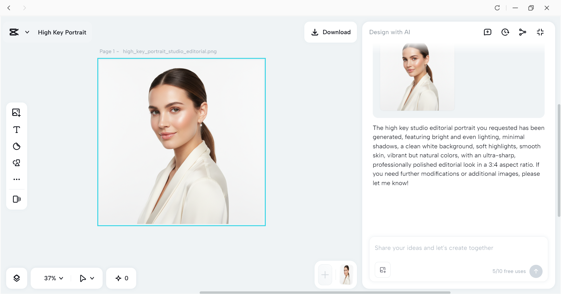 Interface of high-key image in the CapCut desktop video editor