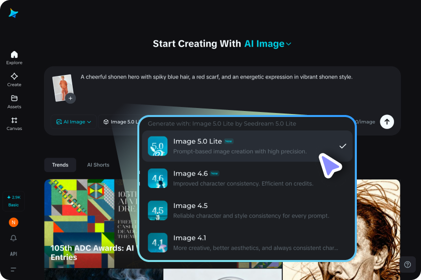 Choose an AI model and generate the animated character