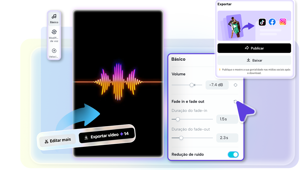 Use o site para extrair áudio de vídeo e exportar para o dispositivo