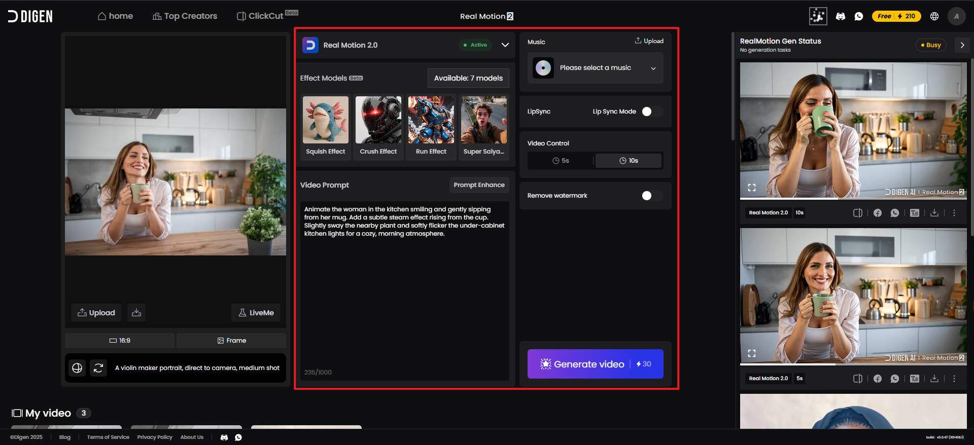 digen ai image to video