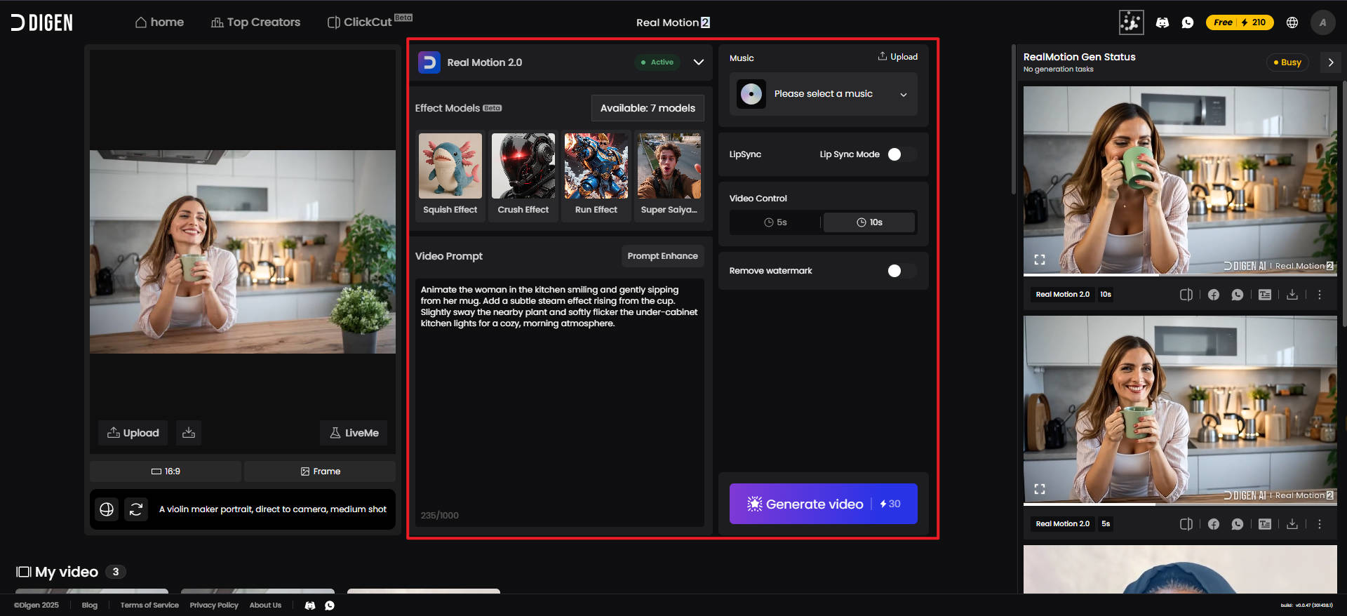 digen ai image to video