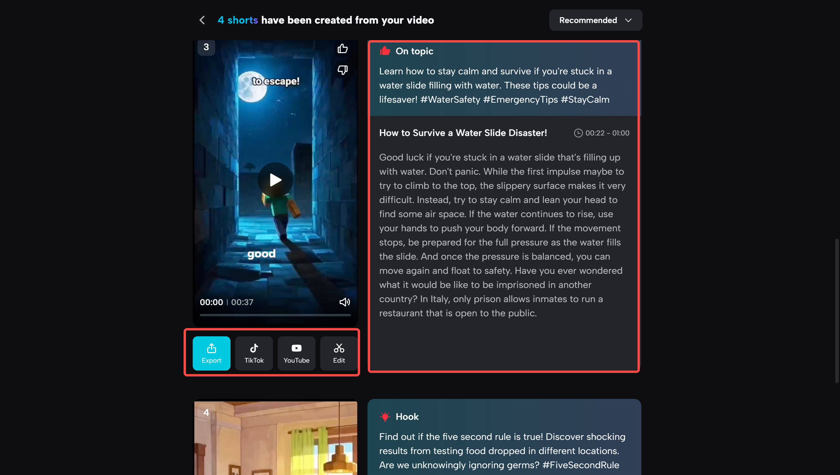 Finalizing the shorts in CapCut's long video to shorts tool