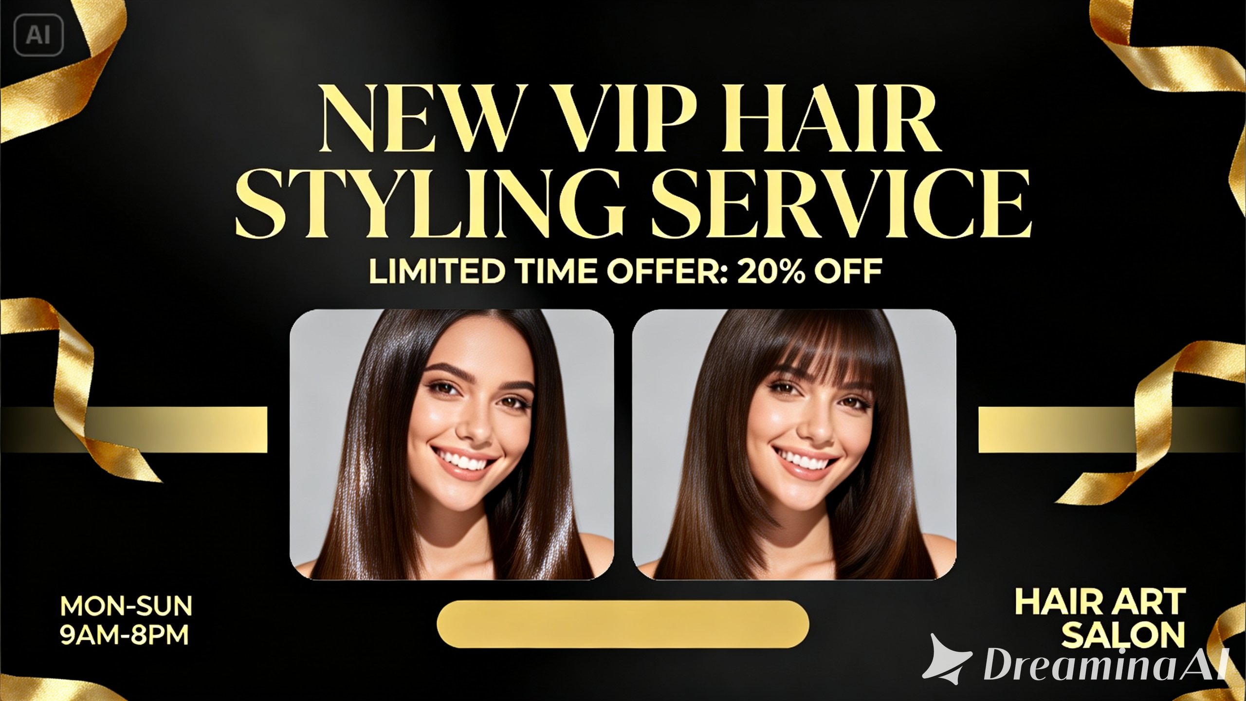 Un póster de salón con texto en negrita anunciando un trato