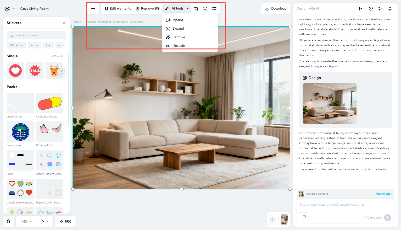 Editing and enhancing the AI furniture design in CapCut
