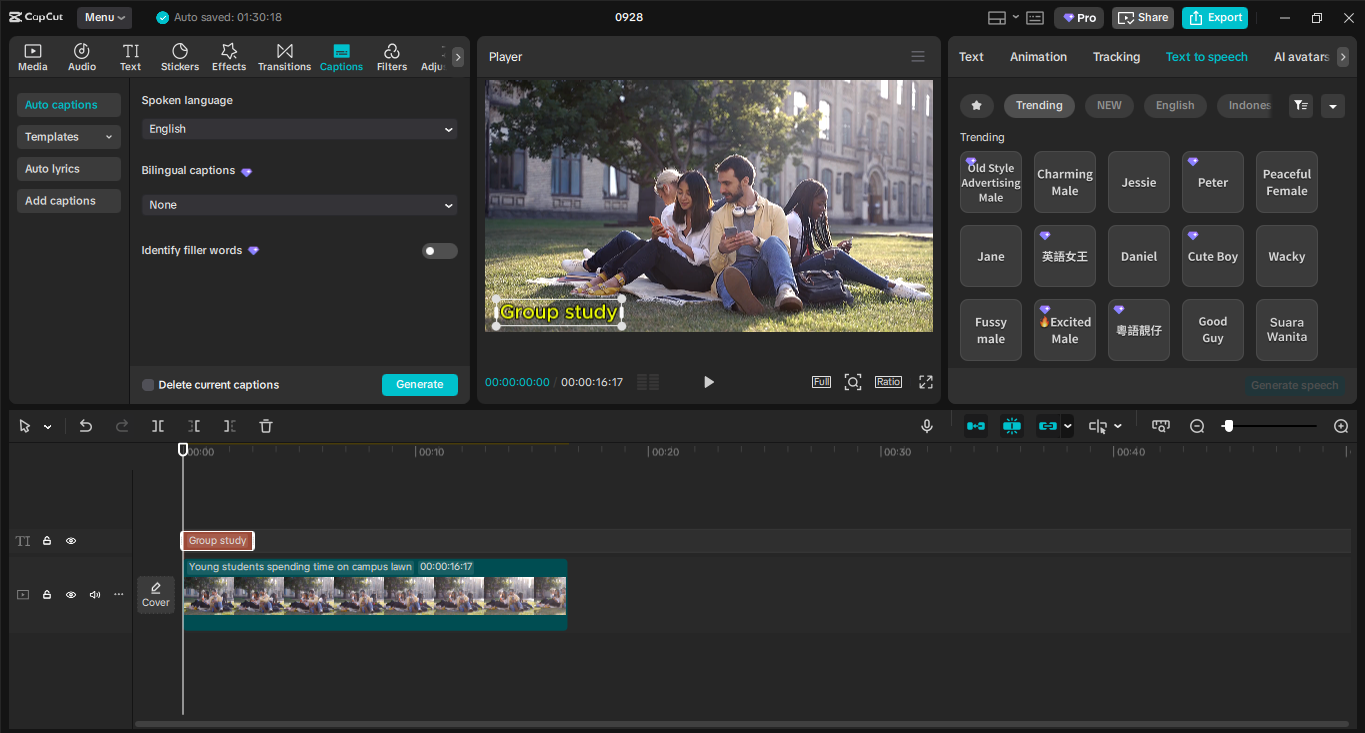 Interface of the CapCut desktop video editor - the best tool to generate AI videos
