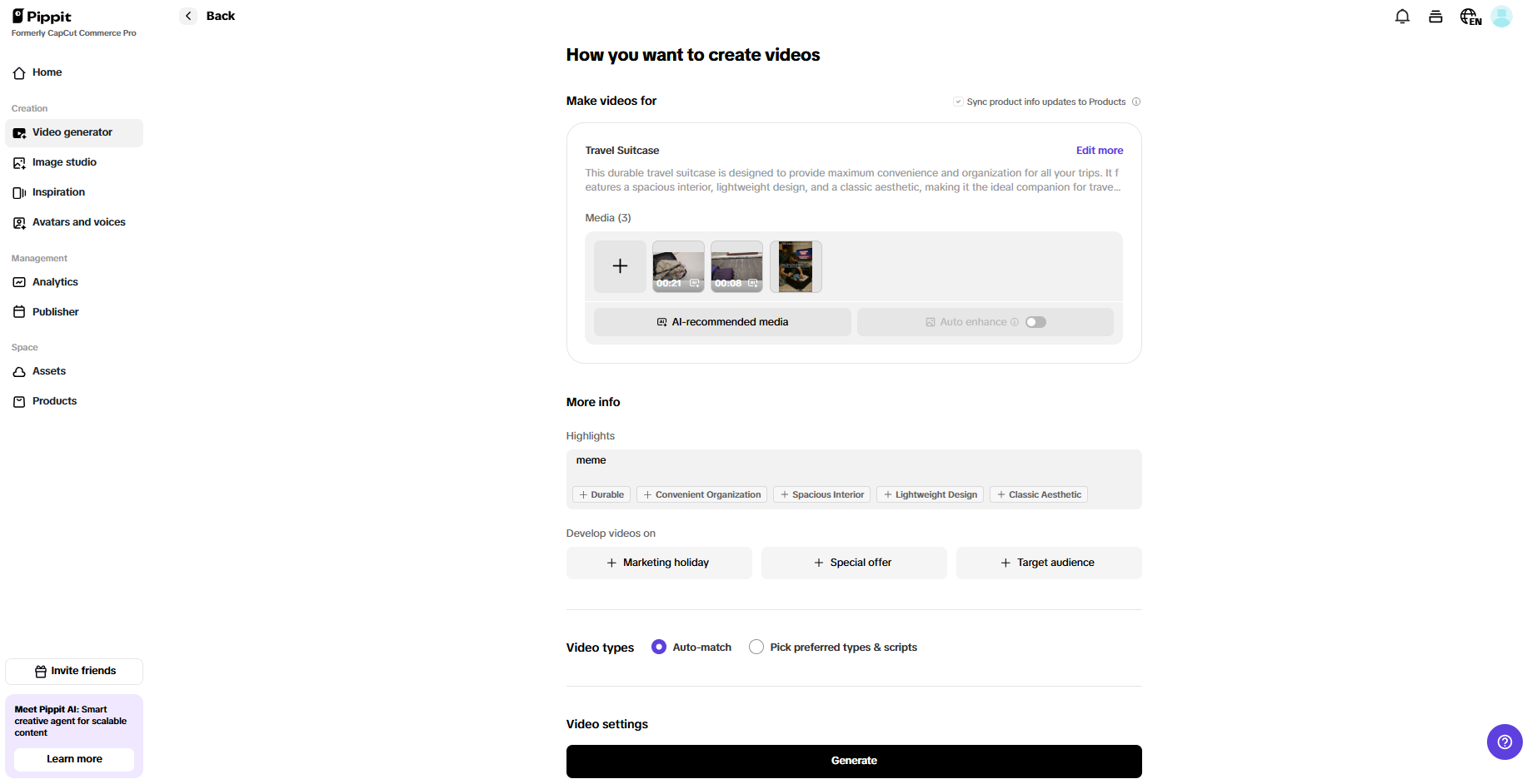 One-click video generation