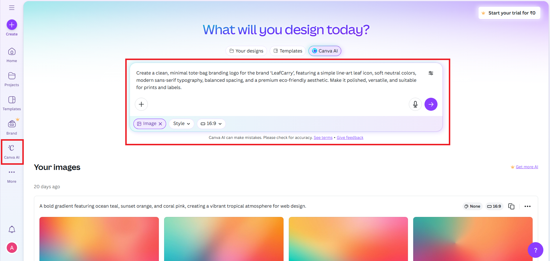 Hasilkan logo anda dengan Canva AI