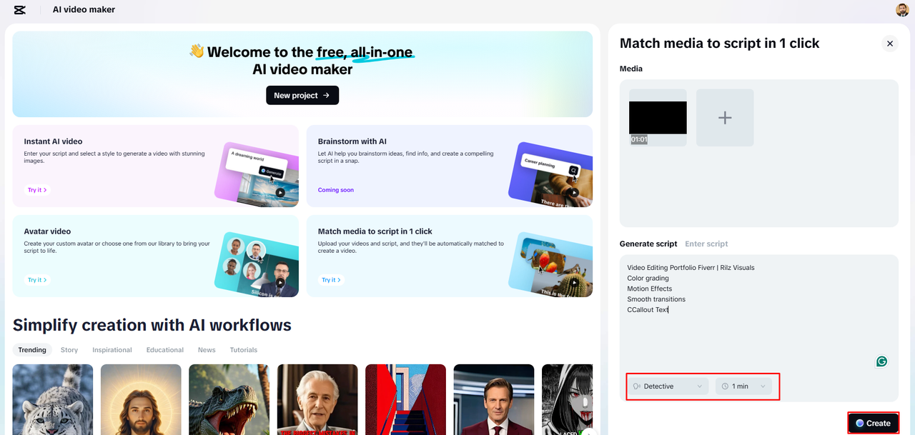 Create an instant AI video