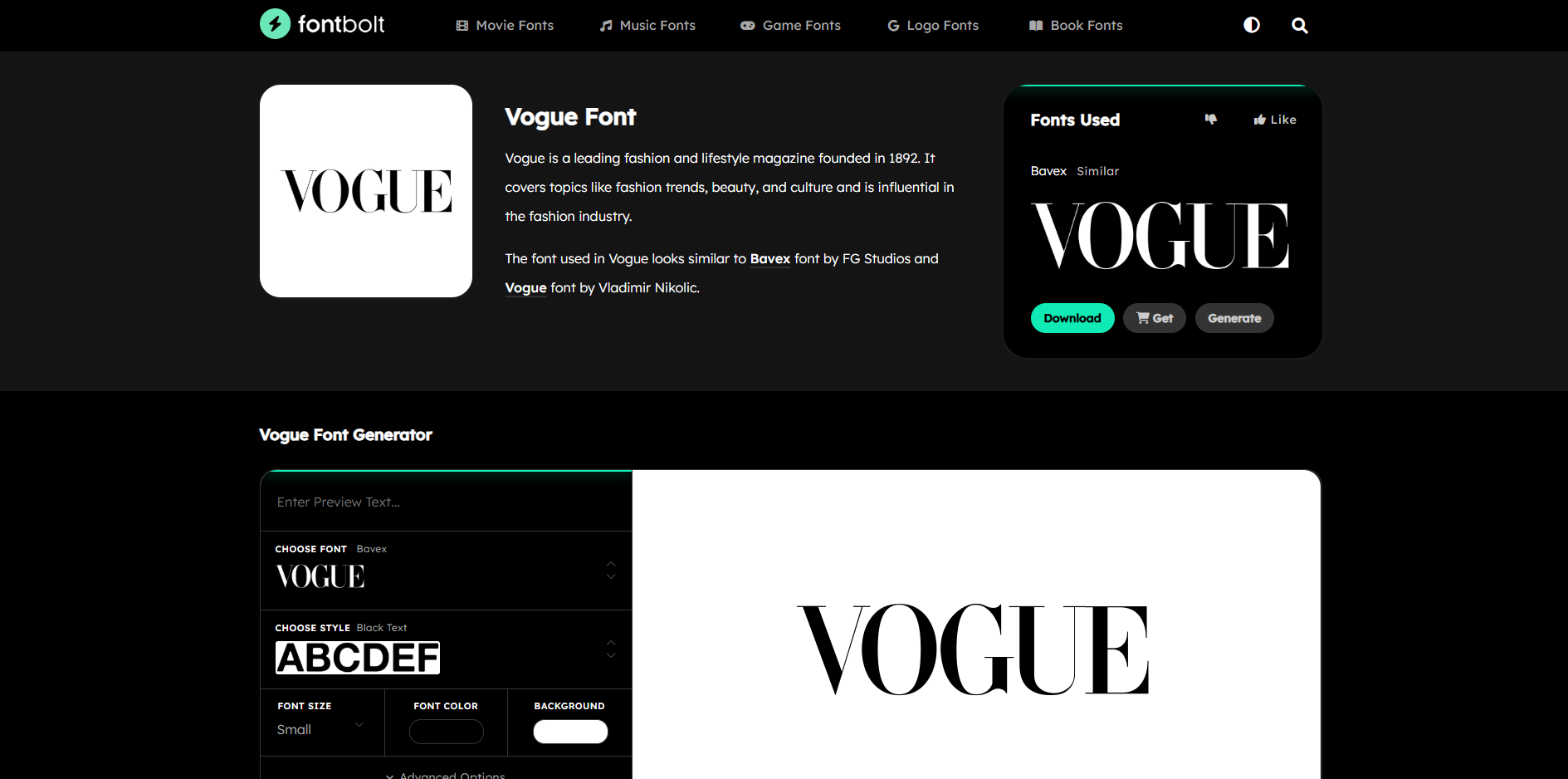 Interface of FontBolt - a good site to get free Vogue fonts