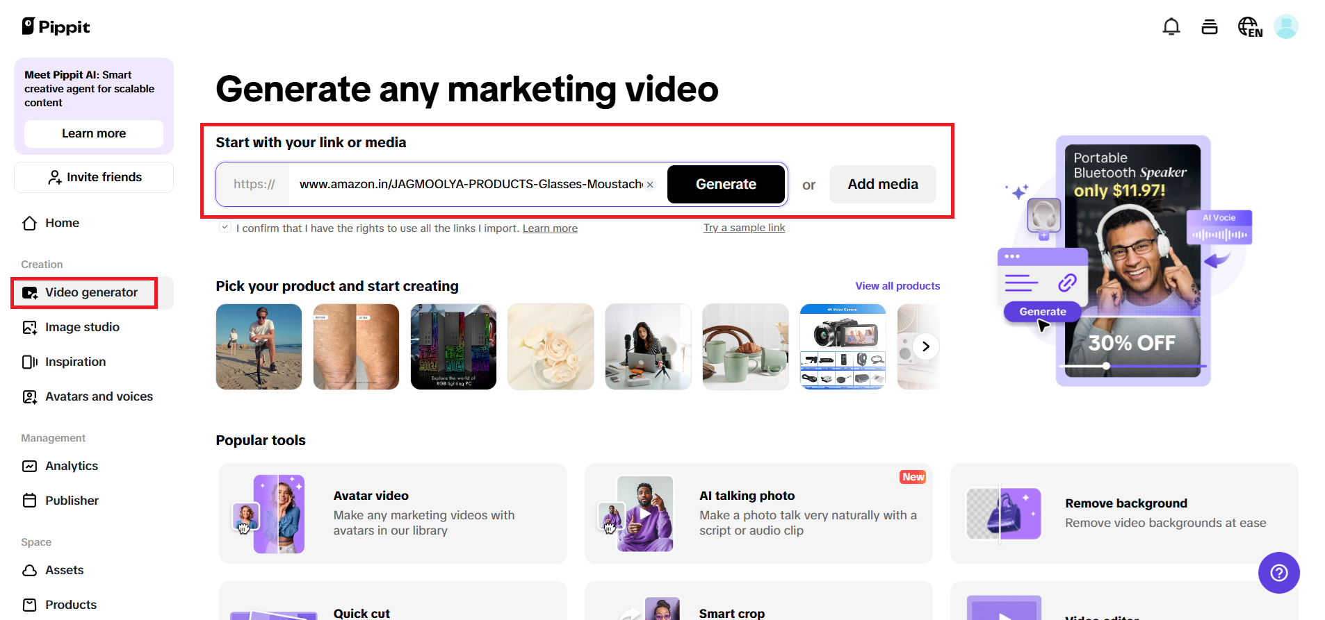 Enter a product link or add media