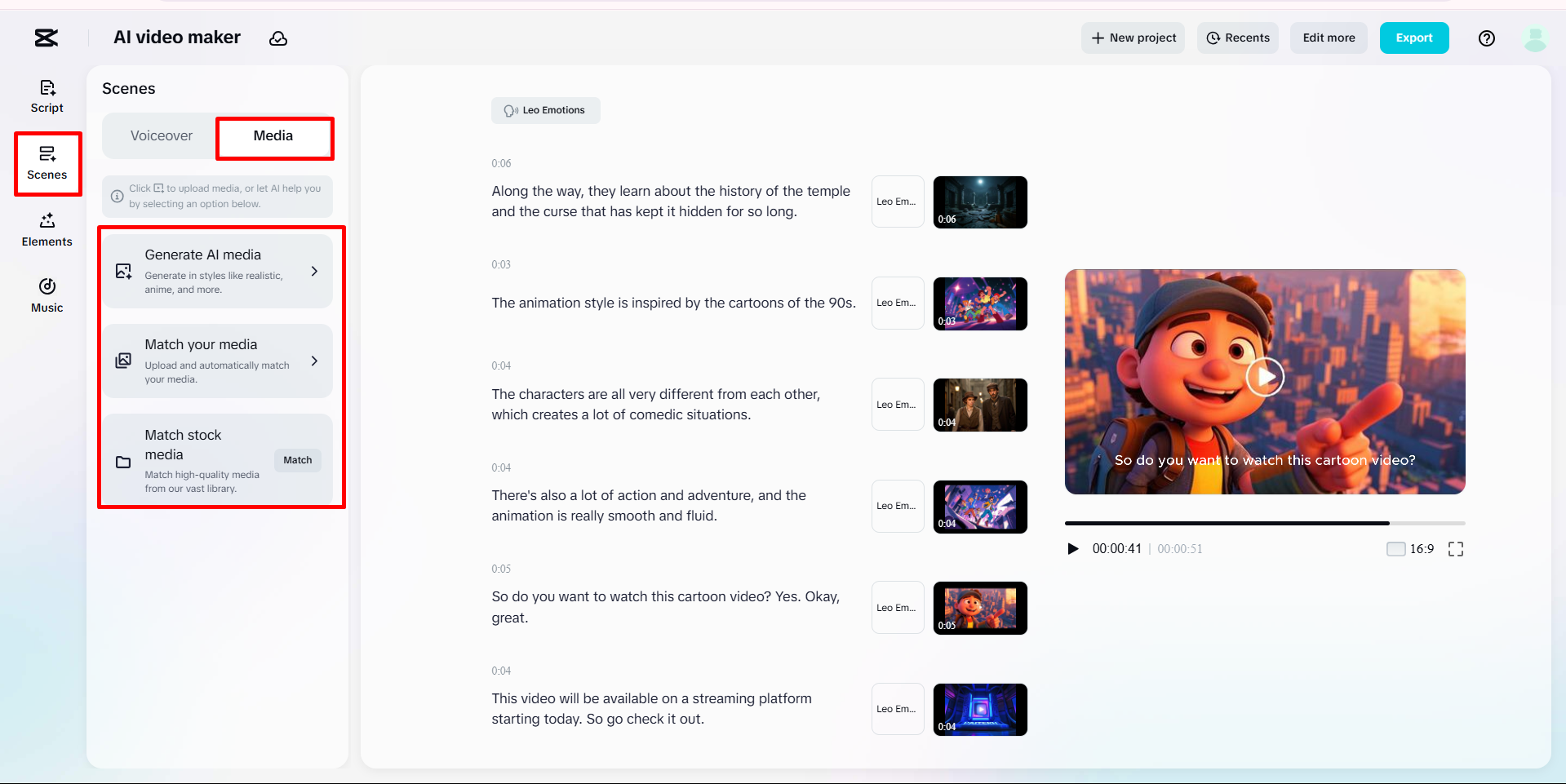 Adding or replacing media to the video using CapCut's AI video maker