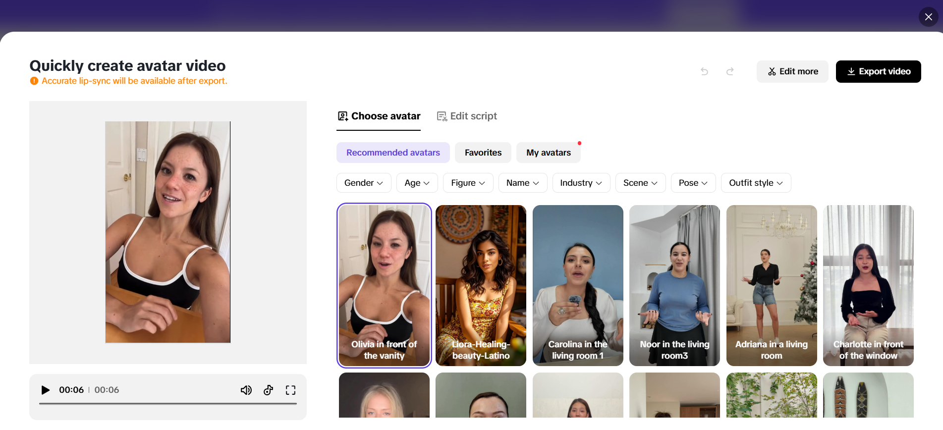 Select from variety of avatars