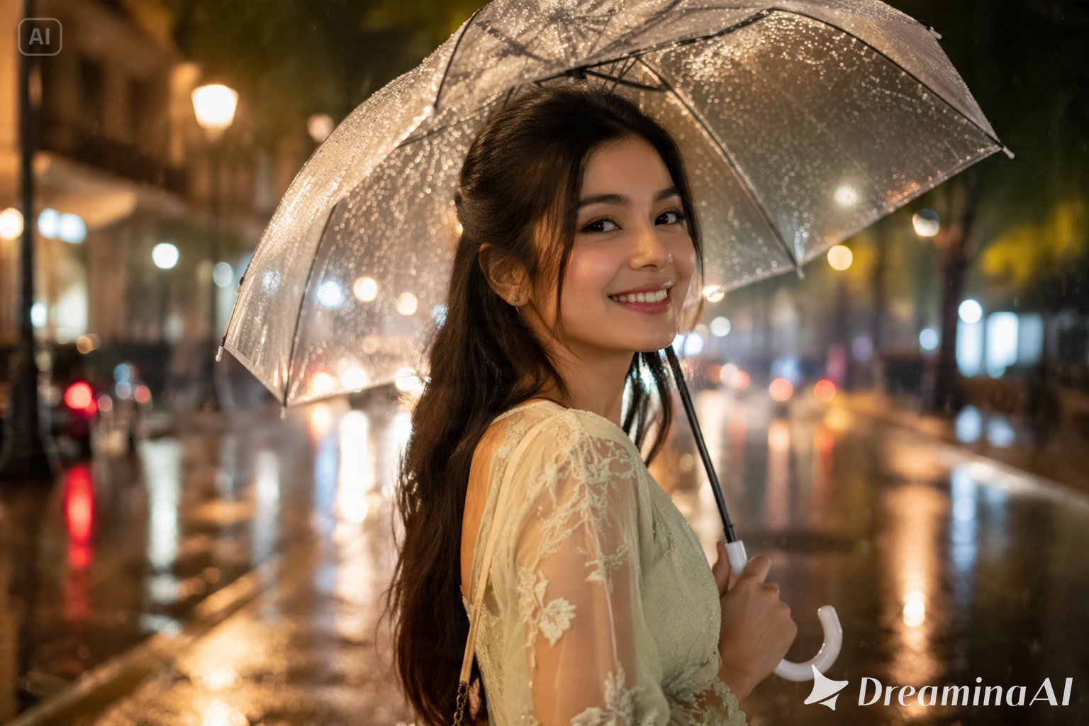 บรรยากาศฝนตก AI การแก้ไขภาพพร้อมท์