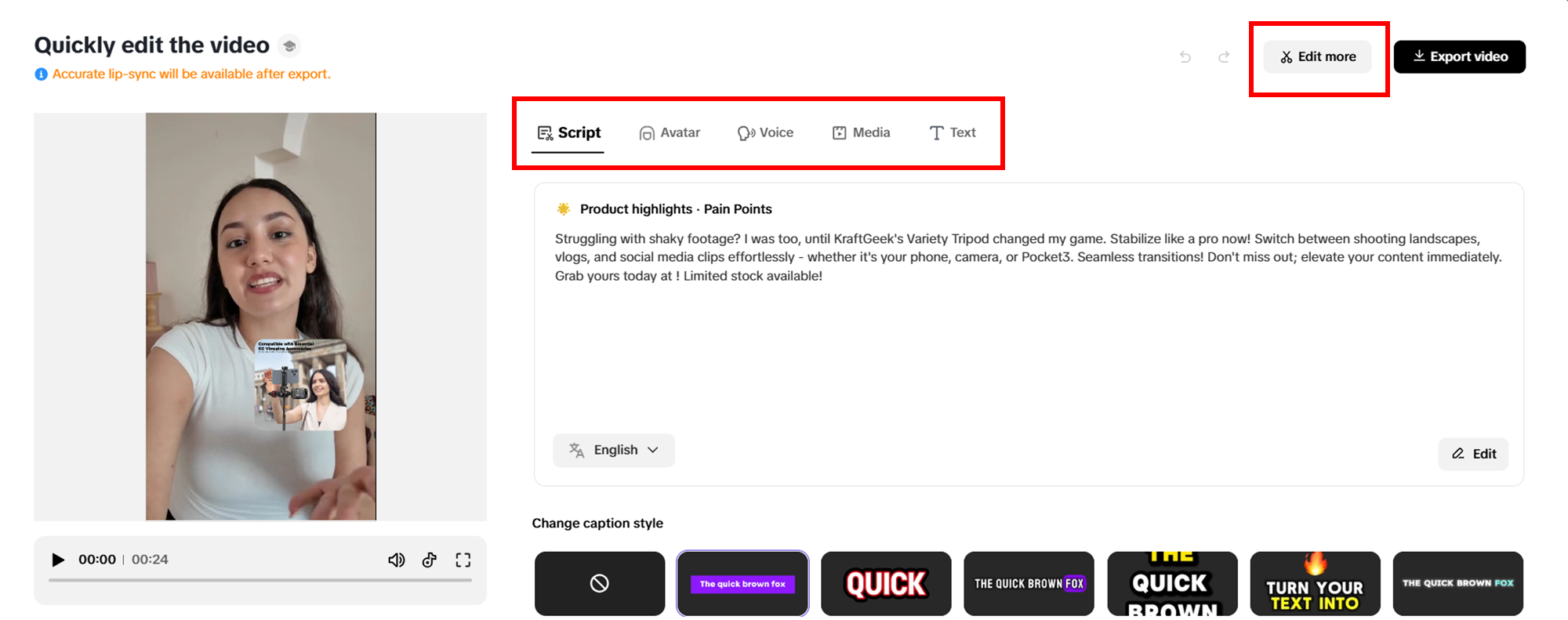 Faça quaisquer alterações rápidas no seu vídeo.
