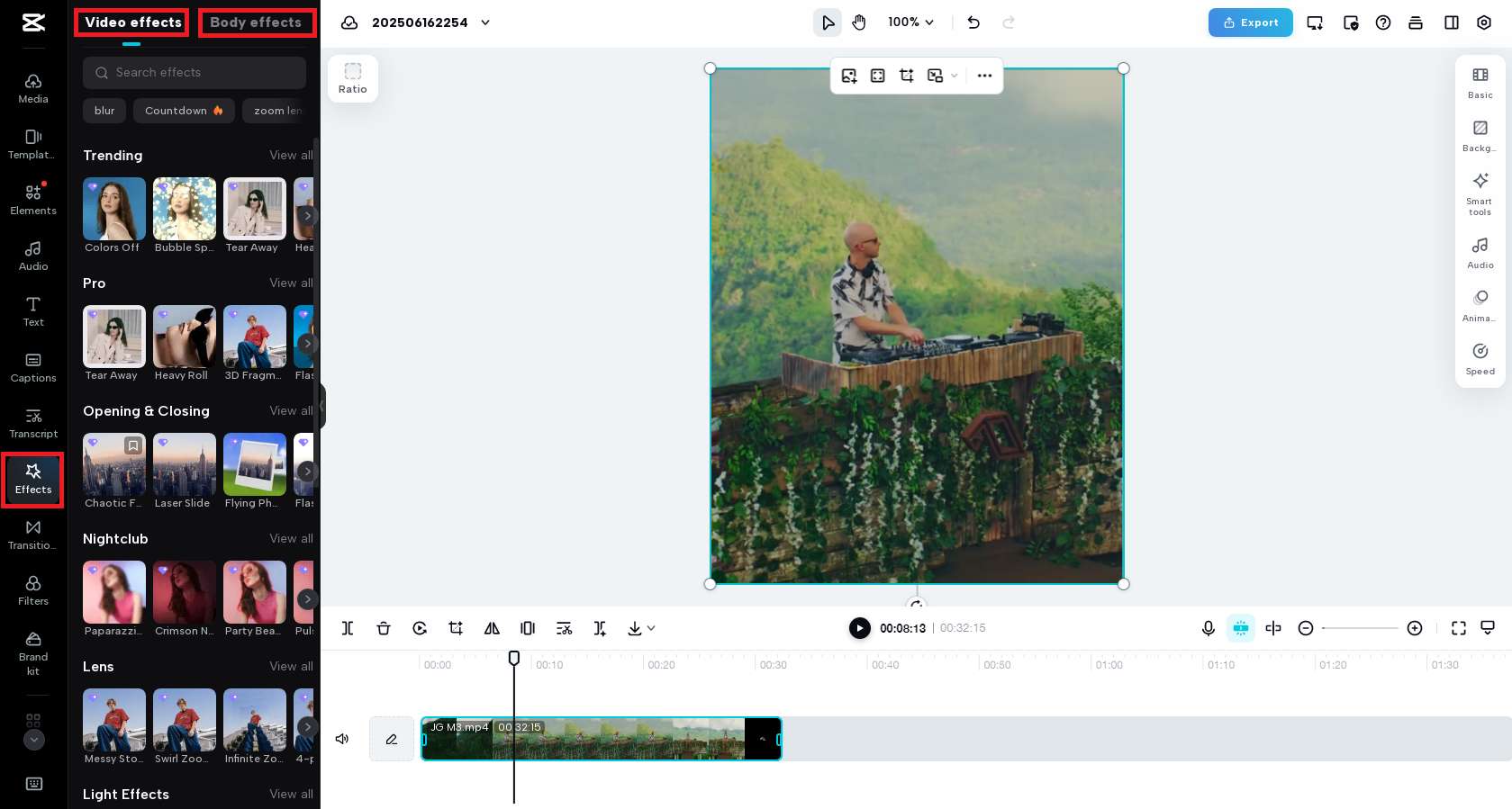 Select your preferred video effects