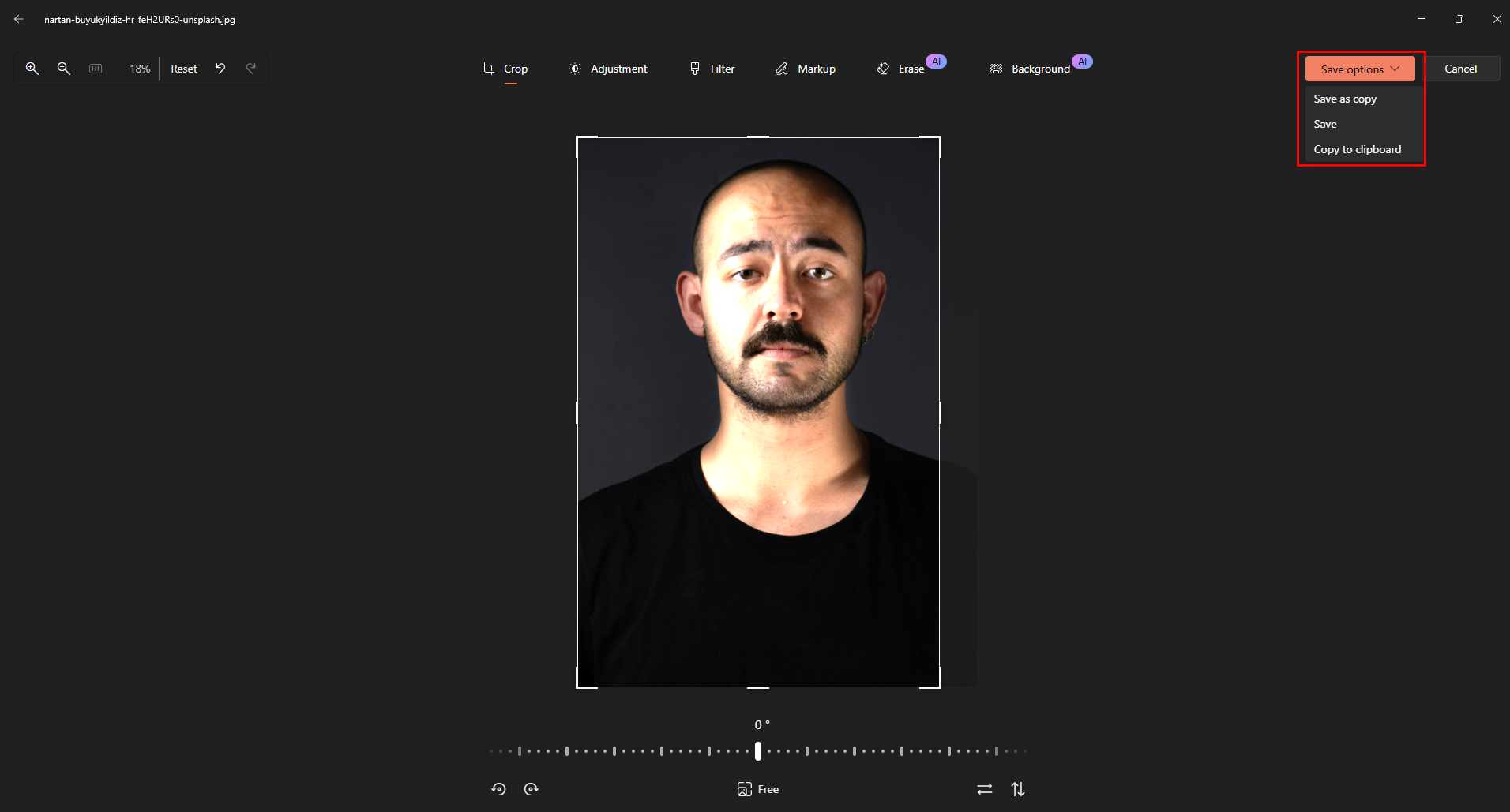 De afbeelding opslaan vanuit de foto-editor van Microsoft Office