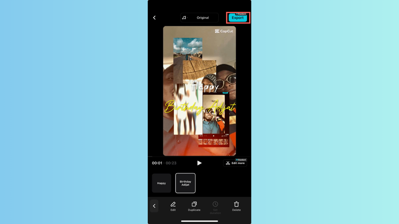 Export and share your birthday video