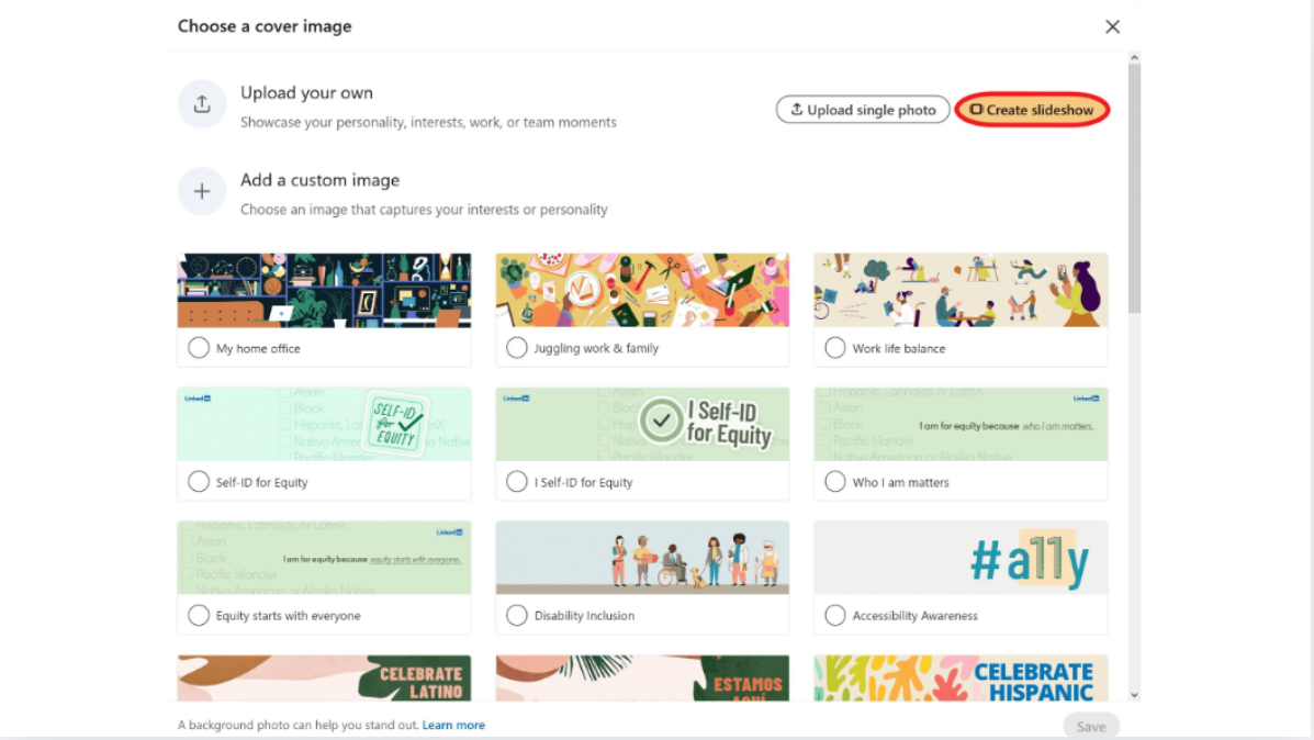 Selecting the slideshow option