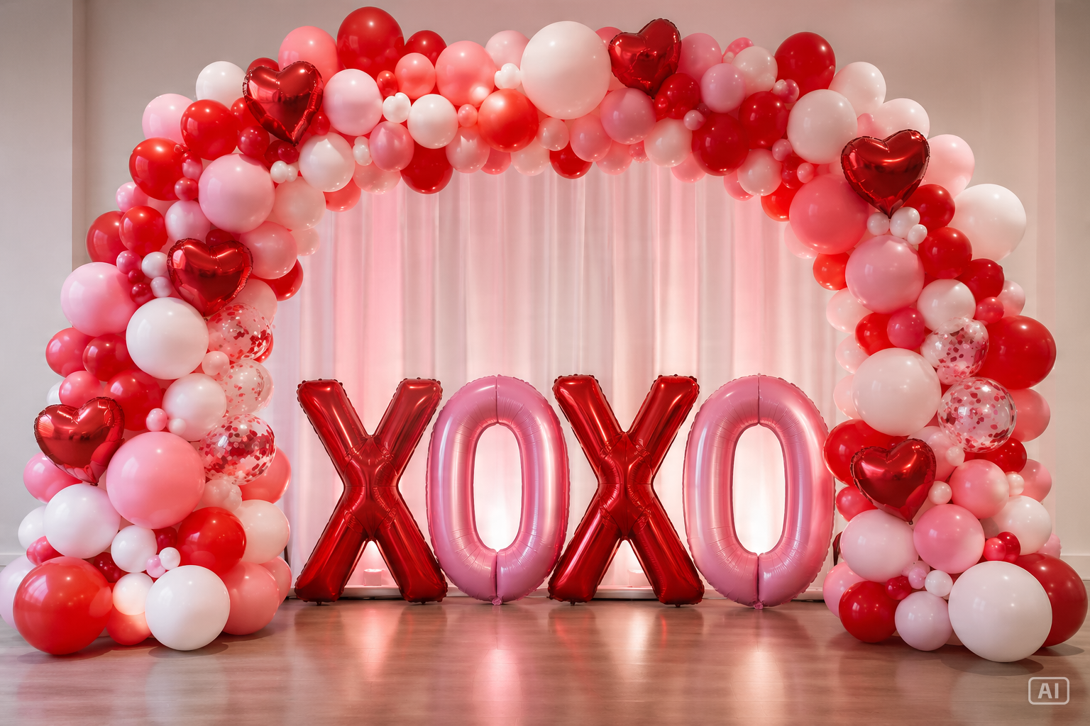 Balloon arch XOXO photo booth generated by Pippit