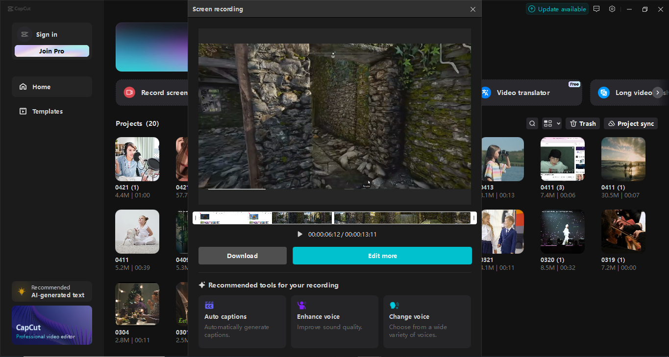 Antara muka CapCut editor video desktop - alat terbaik untuk merakam skrin