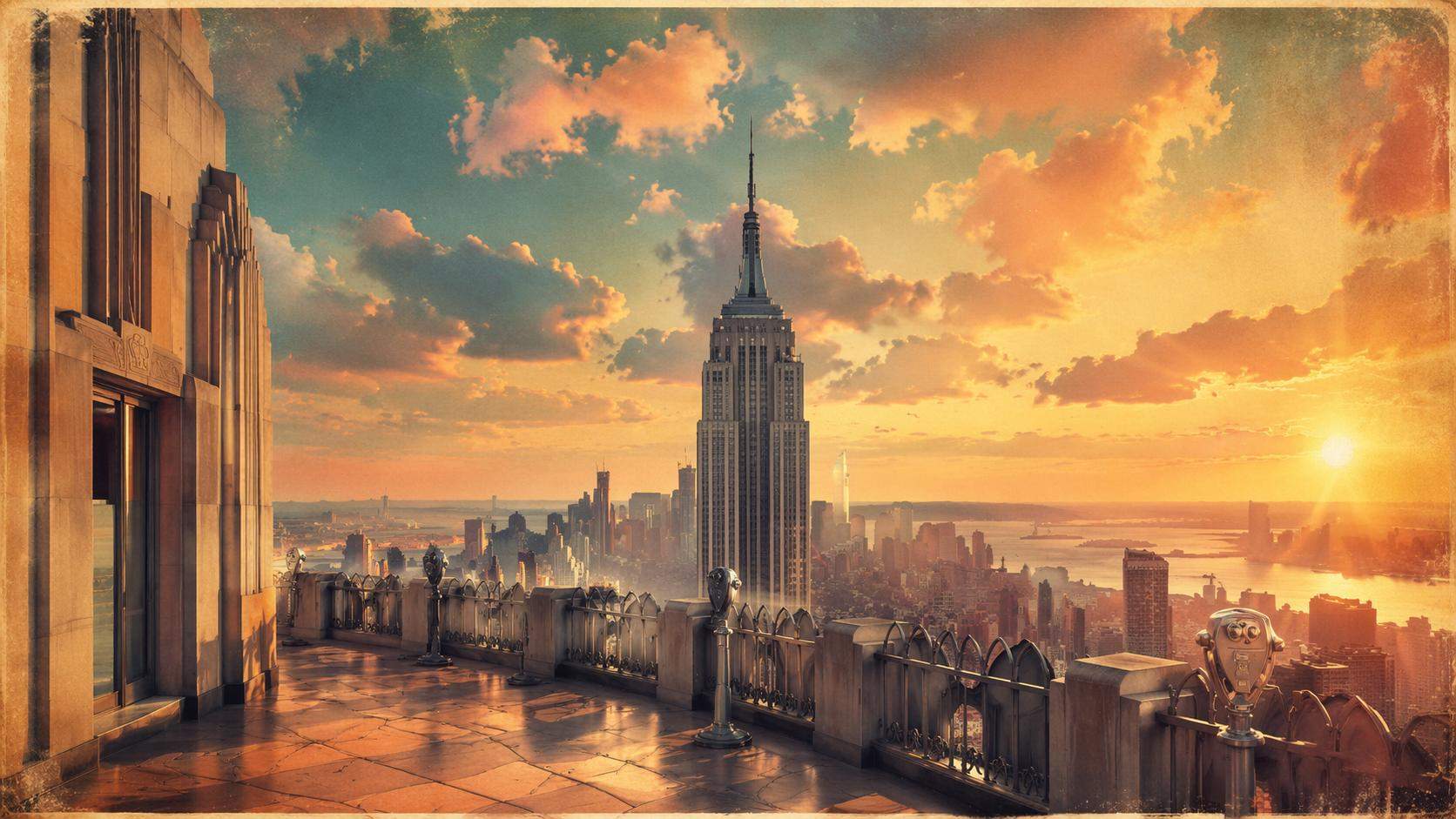 Proposta de Dreamina no Empire State Building prompt card 5: Vintage New York romance poster