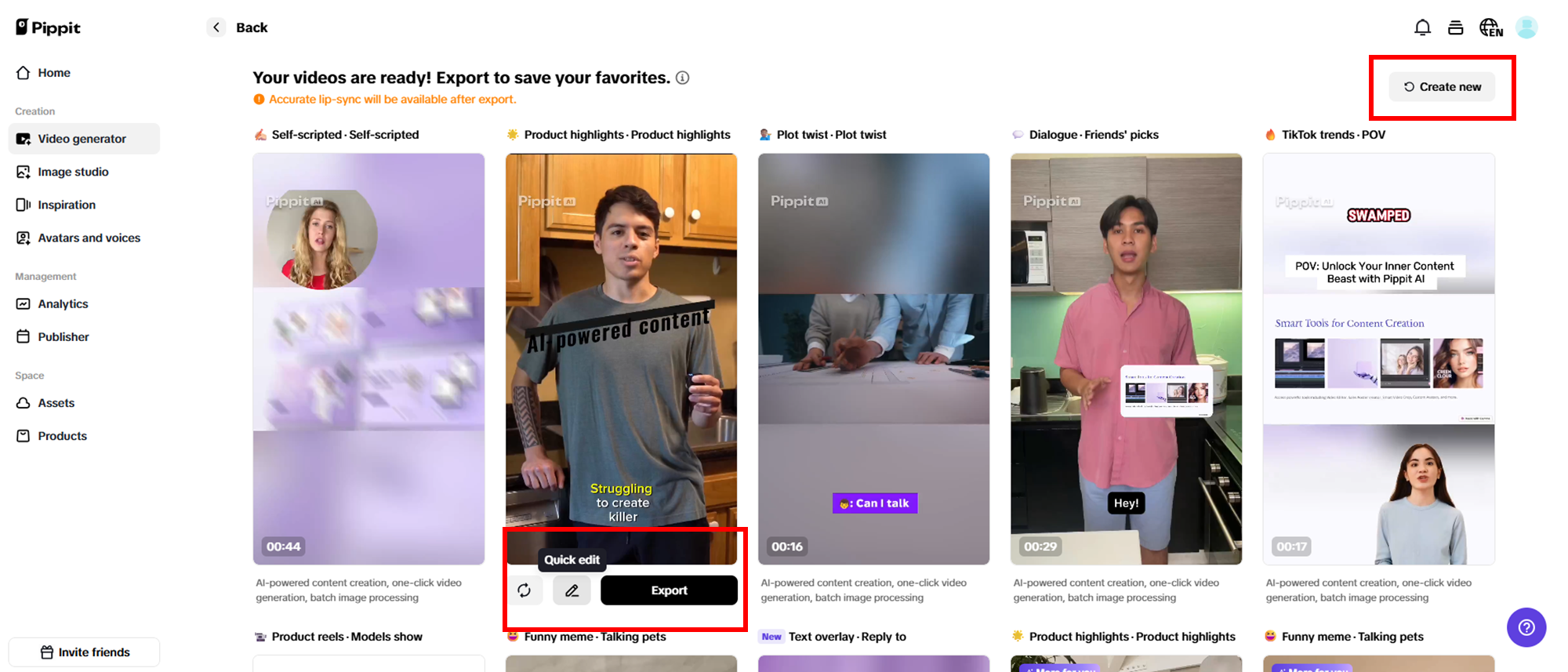 Selecione o vídeo gerado de sua preferência
