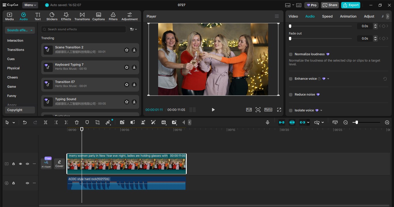 Interfaz del CapCut editor de video de escritorio - descarga de canciones de feliz año nuevo