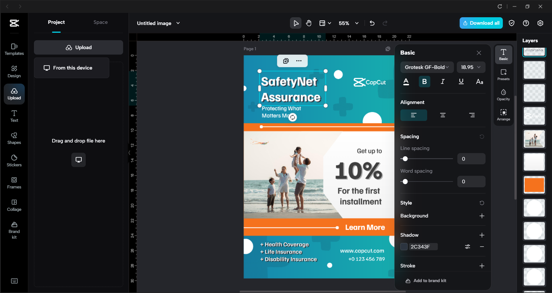Interface of the CapCut desktop video editor - a user-friendly way to edit flyer templates