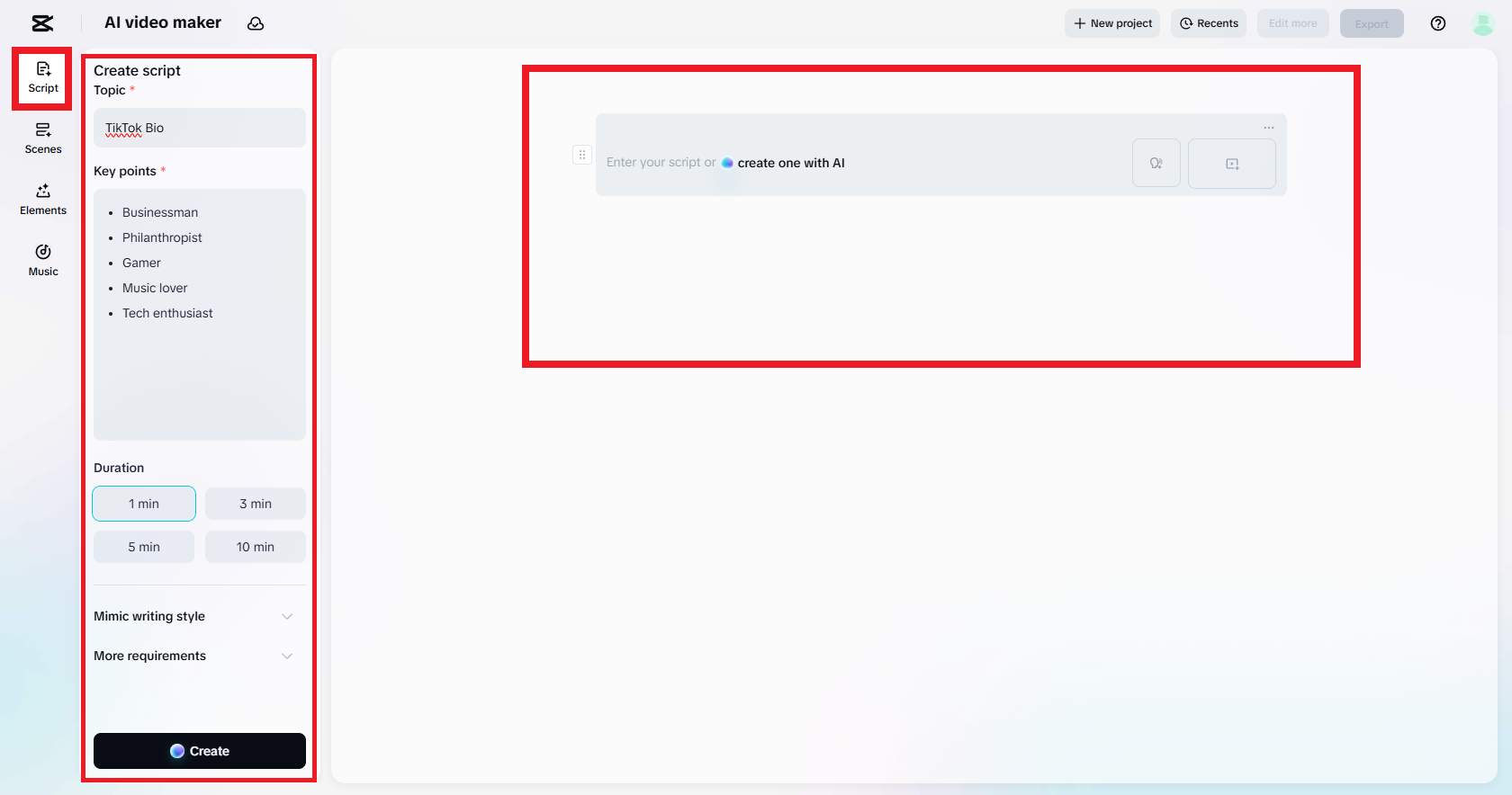Masukkan atau cipta skrip anda