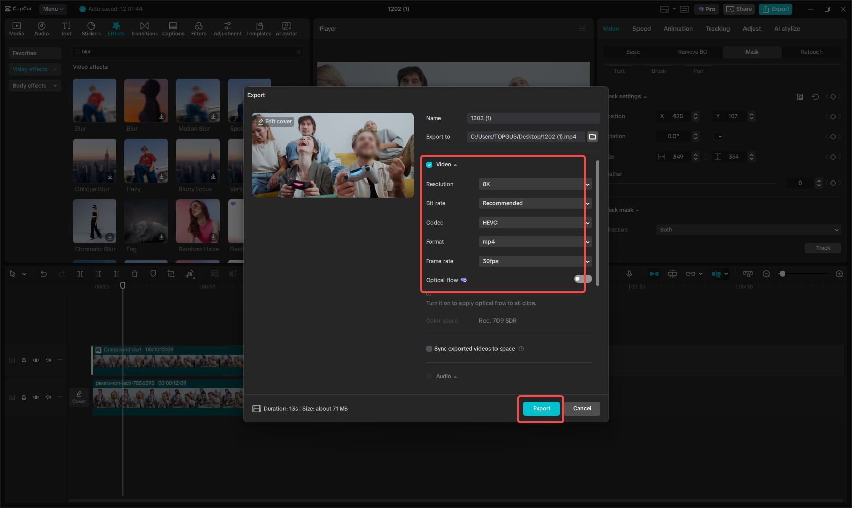 Export and share the video