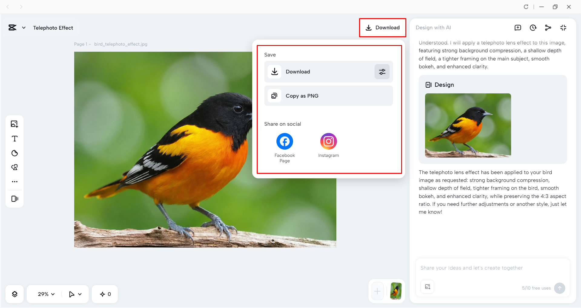 Downloading the image from the CapCut desktop video editor