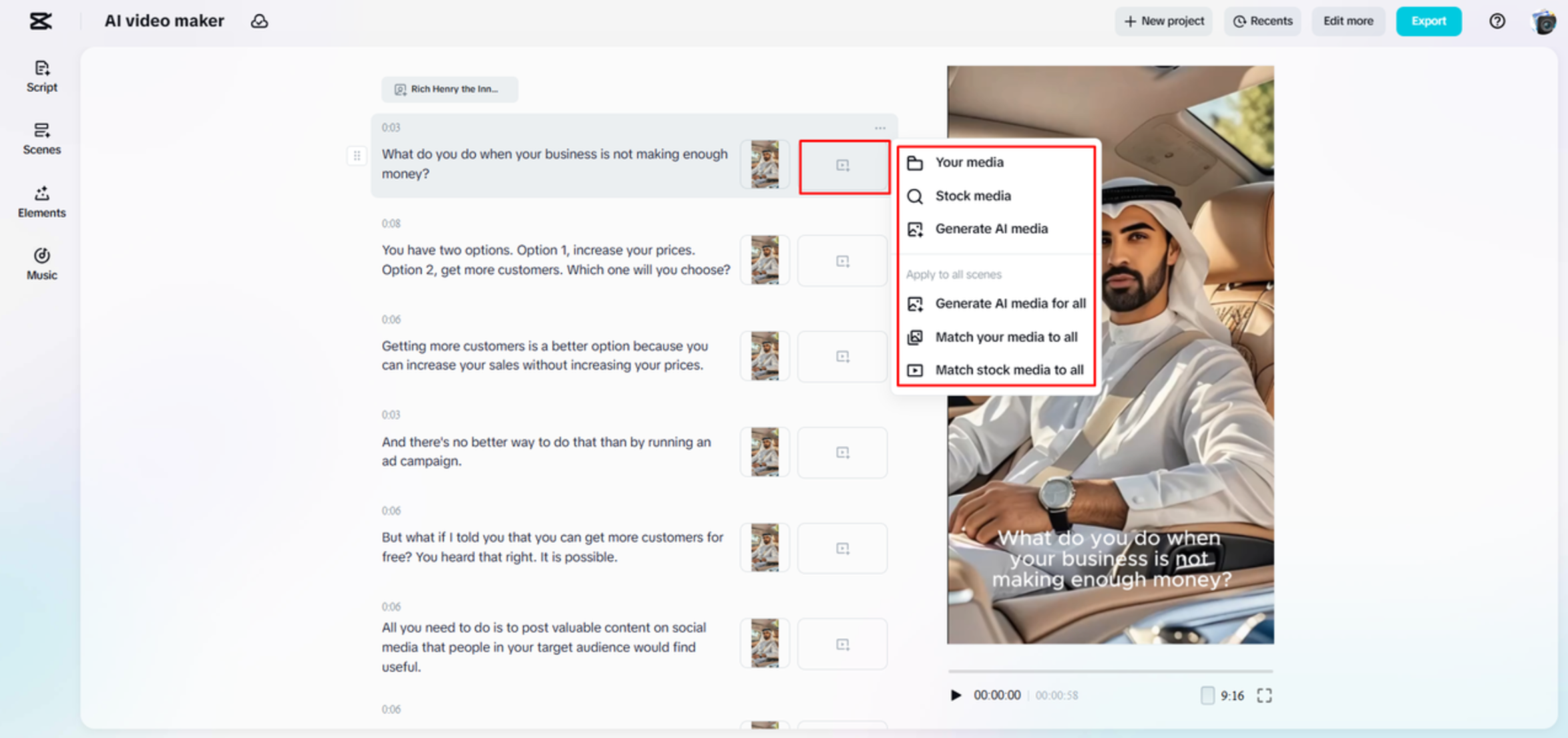 Replacing video media on CapCut Web