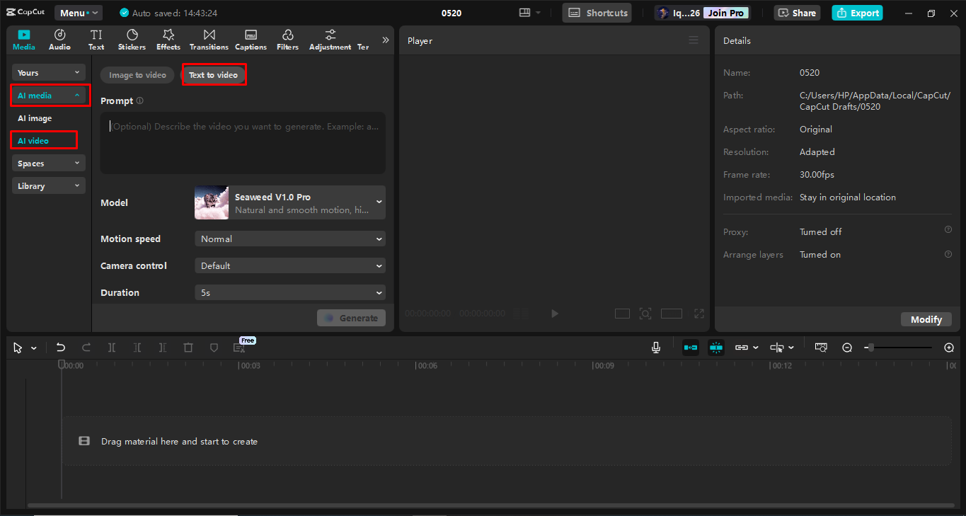 Mengakses alat teks-ke-video dalam CapCut
